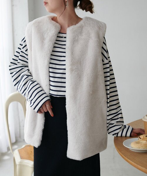 ファーロングベスト　ディスコート WEB限定】フェイクファーロングベスト（ベスト）｜DISCOAT（ディス