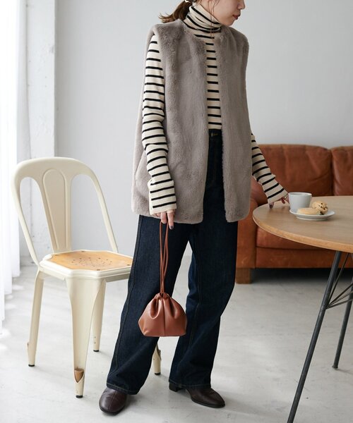 ファーロングベスト　ディスコート セール】【WEB限定】フェイクファーロングベスト（ベスト）｜DISCOAT