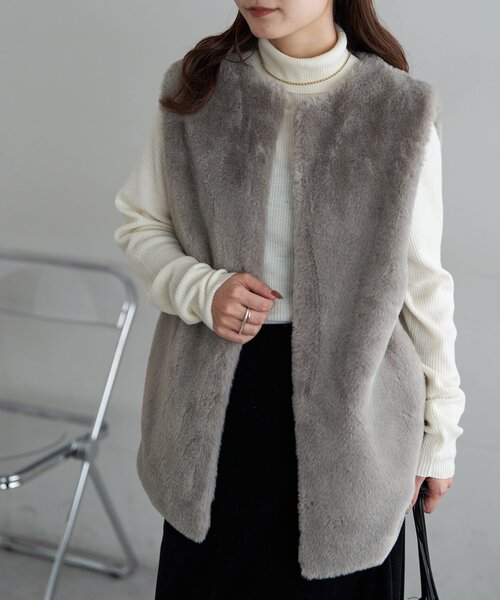 WEB限定】フェイクファーロングベスト（ベスト）｜DISCOAT（ディス