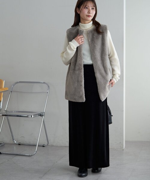 ファーロングベスト　ディスコート WEB限定】フェイクファーロングベスト（ベスト）｜DISCOAT（ディス