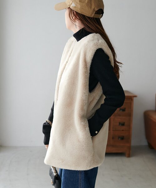 ファーロングベスト　ディスコート WEB限定】フェイクファーロングベスト（ベスト）｜DISCOAT（ディス