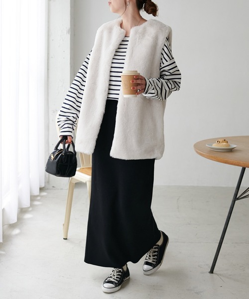 WEB限定】フェイクファーロングベスト（ベスト）｜DISCOAT