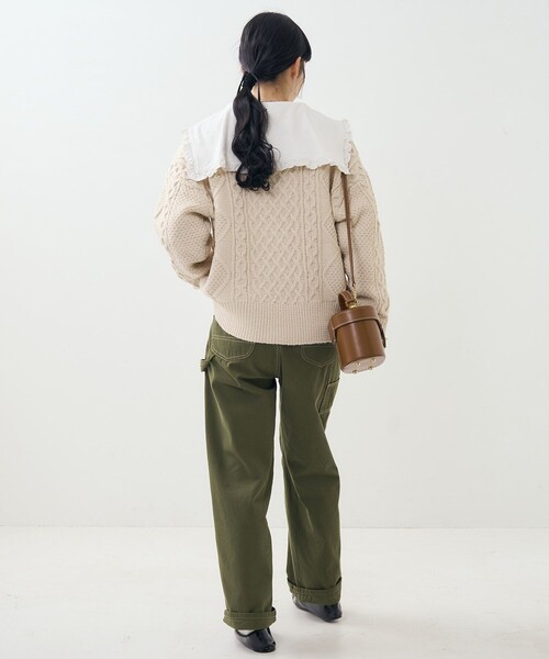 FREAK'S STORE(フリークスストア)の「フリル 丸襟 カット Tシャツ/長袖Tシャツ(Tシャツ/カットソー・レディース・オフホワイト/ブラック/ストライプ/ピンク・フリ-)」の11枚目の写真