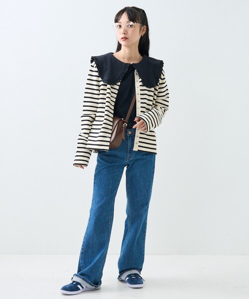 FREAK'S STORE(フリークスストア)の「フリル 丸襟 カット Tシャツ/長袖Tシャツ(Tシャツ/カットソー・レディース・オフホワイト/ブラック/ストライプ/ピンク・フリ-)」の19枚目の写真