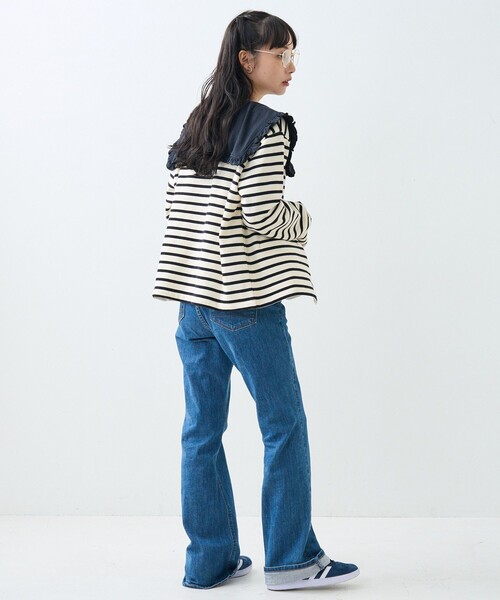 FREAK'S STORE(フリークスストア)の「フリル 丸襟 カット Tシャツ/長袖Tシャツ(Tシャツ/カットソー・レディース・オフホワイト/ブラック/ストライプ/ピンク・フリ-)」の20枚目の写真