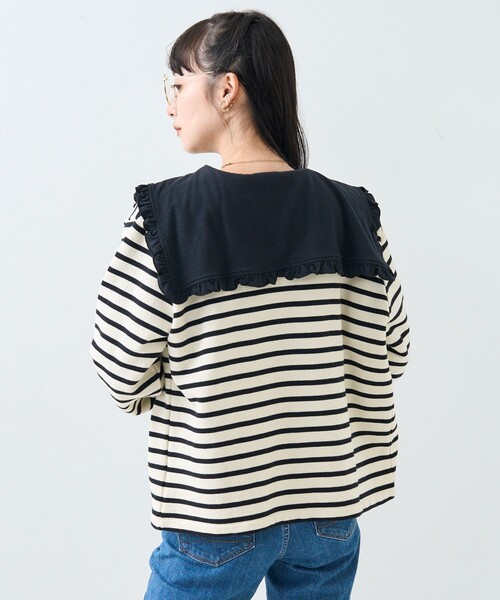 FREAK'S STORE(フリークスストア)の「フリル 丸襟 カット Tシャツ/長袖Tシャツ(Tシャツ/カットソー・レディース・オフホワイト/ブラック/ストライプ/ピンク・フリ-)」の22枚目の写真