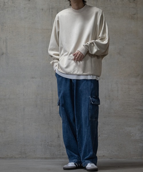 JOHN'S CLOSET（ジョンズクローゼット）の「【i】カットスエードポンチ ドルマンスリーブ クルーネックスウェット（スウェット・メンズ・チャコールグレー/ブラック/オフホワイト/サックスブルー・MEDIUM/LARGE/X-LARGE）」の21枚目の写真