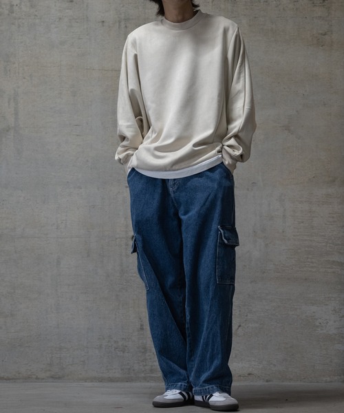 JOHN'S CLOSET（ジョンズクローゼット）の「【i】カットスエードポンチ ドルマンスリーブ クルーネックスウェット（スウェット・メンズ・チャコールグレー/ブラック/オフホワイト/サックスブルー・MEDIUM/LARGE/X-LARGE）」の22枚目の写真