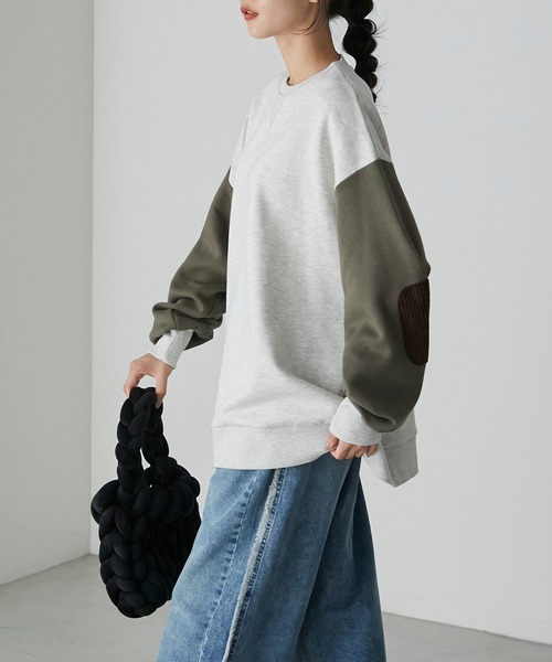 forksy.（フォルクシー）の「【forksy.】バイカラーエルボーパッチスリーブ裏起毛スウェット（スウェット・レディース・ネイビー/オートミール/スミクロ・FREE）」の14枚目の写真