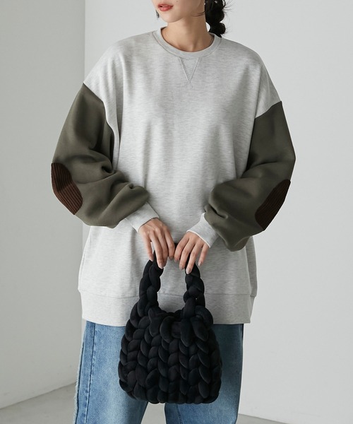 forksy.（フォルクシー）の「【forksy.】バイカラーエルボーパッチスリーブ裏起毛スウェット（スウェット・レディース・ネイビー/オートミール/スミクロ・FREE）」の16枚目の写真