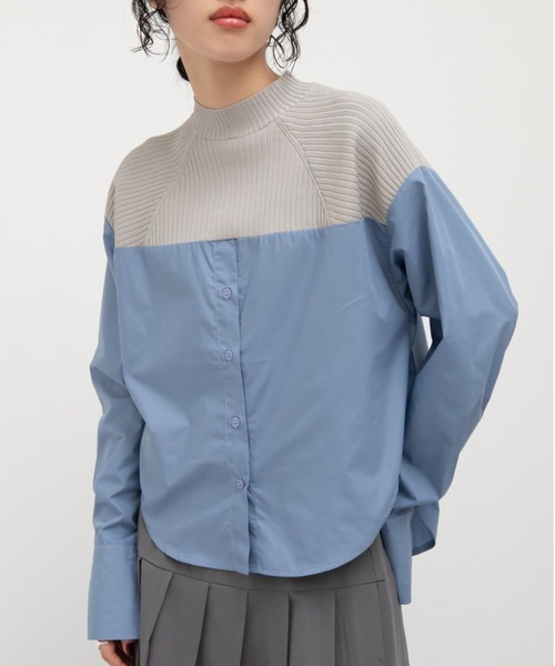 VACANCY（ヴァカンシー）の「リブニットドッキングシャツ（シャツ/ブラウス・レディース・ブラック/グレー/ブルー・FREE）」の3枚目の写真