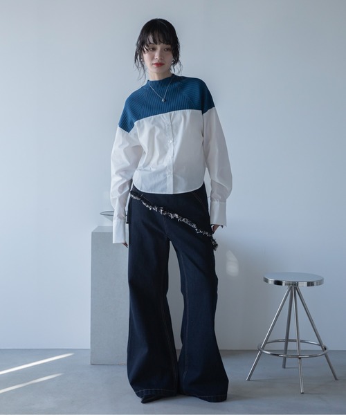 VACANCY（ヴァカンシー）の「リブニットドッキングシャツ（シャツ/ブラウス・レディース・ブラック/グレー/ブルー・FREE）」の22枚目の写真