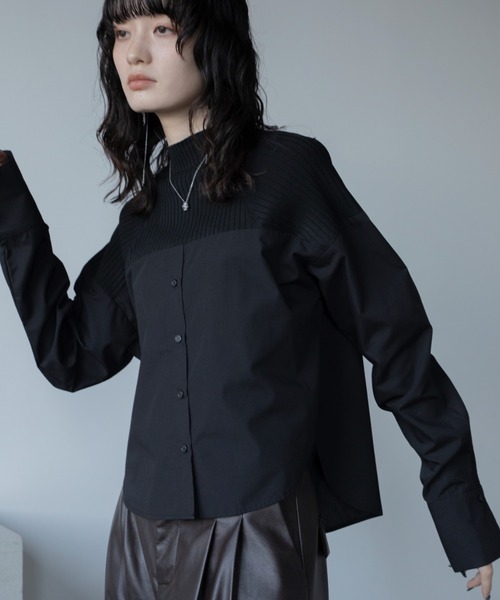 VACANCY（ヴァカンシー）の「リブニットドッキングシャツ（シャツ/ブラウス・レディース・ブラック/グレー/ブルー・FREE）」の7枚目の写真