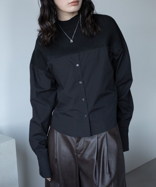VACANCY（ヴァカンシー）の「リブニットドッキングシャツ（シャツ/ブラウス・レディース・ブラック/グレー/ブルー・FREE）」の4枚目の写真