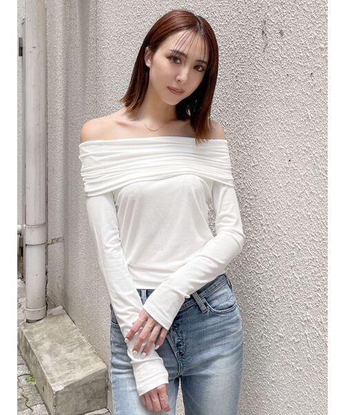 GYDA（ジェイダ）の「ソフトタッチ タイトトップス（Tシャツ/カットソー・レディース・オフホワイト/ブラック・FREE）」の3枚目の写真