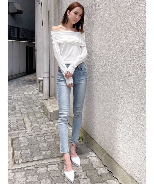 GYDA（ジェイダ）の「ソフトタッチ タイトトップス（Tシャツ/カットソー・レディース・オフホワイト/ブラック・FREE）」の5枚目の写真