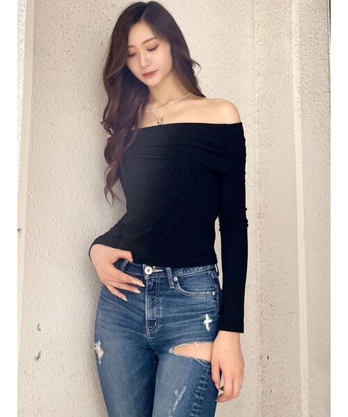 GYDA（ジェイダ）の「ソフトタッチ タイトトップス（Tシャツ/カットソー・レディース・オフホワイト/ブラック・FREE）」の10枚目の写真