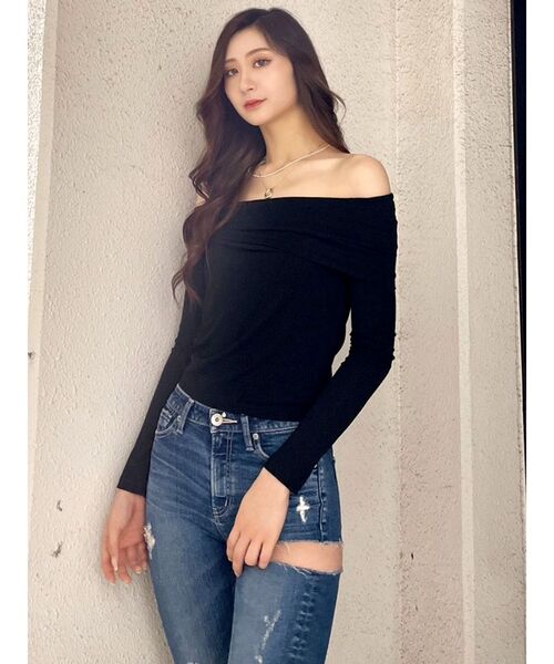 GYDA（ジェイダ）の「ソフトタッチ タイトトップス（Tシャツ/カットソー・レディース・オフホワイト/ブラック・FREE）」の11枚目の写真