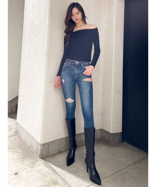 GYDA（ジェイダ）の「ソフトタッチ タイトトップス（Tシャツ/カットソー・レディース・オフホワイト/ブラック・FREE）」の13枚目の写真