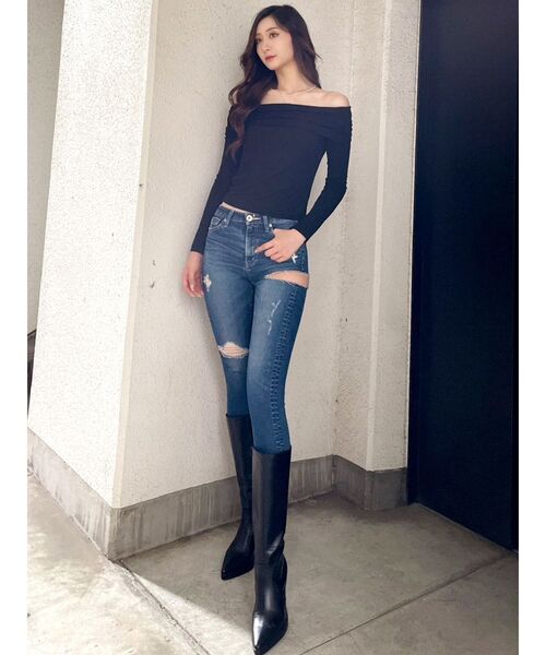 GYDA（ジェイダ）の「ソフトタッチ タイトトップス（Tシャツ/カットソー・レディース・オフホワイト/ブラック・FREE）」の16枚目の写真