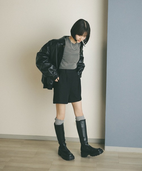 ヴィンテージレザーライクビッグシルエットブルゾン MIEL CRISHUNANT（ミエルクリシュナ）の「ヴィンテージレザー