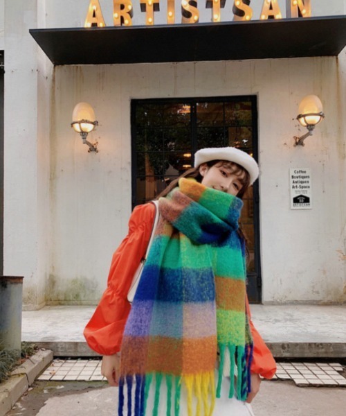 Ritzy（リッツィー）の「ボリュームチェック柄 フリンジマフラー