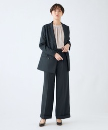 SUIT SELECT（スーツセレクト）の「【洗えるスーツセット】イージーケア素材6釦ダブルジャケット＆センタープレスワイドパンツ(ハイウエスト・裾ダブル・共生地ベルト付き)（スーツセット・レディース）」