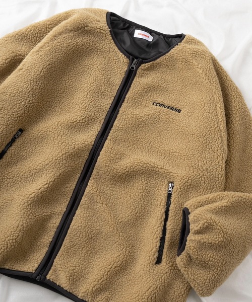 CONVERSE（コンバース）の「【CONVERSE/コンバース】ブランドネーム ワンポイントロゴ刺繍デザイン シープボア フリースZIPジャケット（ブルゾン・レディース・キャメル/ダークネイビー/ワインレッド/アイボリー/ブラック・L/M）」の5枚目の写真