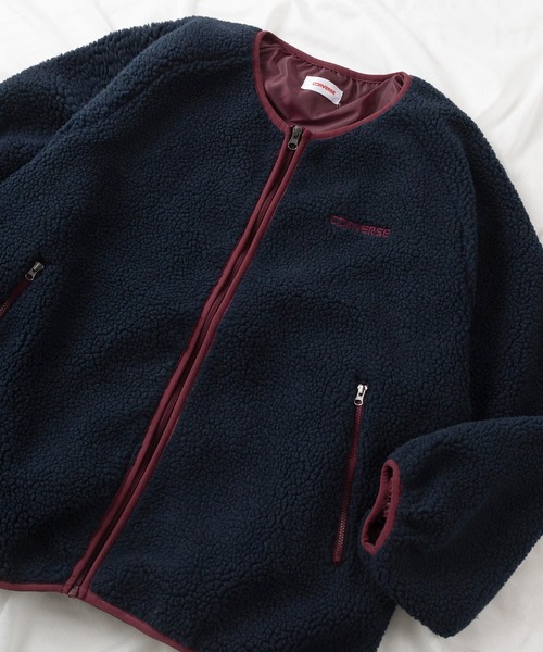 CONVERSE（コンバース）の「【CONVERSE/コンバース】ブランドネーム ワンポイントロゴ刺繍デザイン シープボア フリースZIPジャケット（ブルゾン・レディース・キャメル/ダークネイビー/ワインレッド/アイボリー/ブラック・L/M）」の4枚目の写真