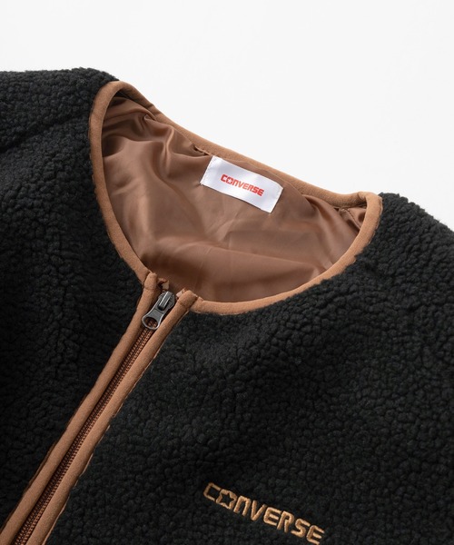 CONVERSE（コンバース）の「【CONVERSE/コンバース】ブランドネーム ワンポイントロゴ刺繍デザイン シープボア フリースZIPジャケット（ブルゾン・レディース・キャメル/ダークネイビー/ワインレッド/アイボリー/ブラック・L/M）」の8枚目の写真