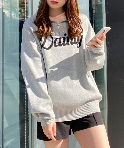 INGNI(イング)の「ハーフジップロゴニット(ニット/セーター・レディース・ホワイト×ブラック/グレー系その他3/ブラック×ホワイト・M)」の3枚目の写真