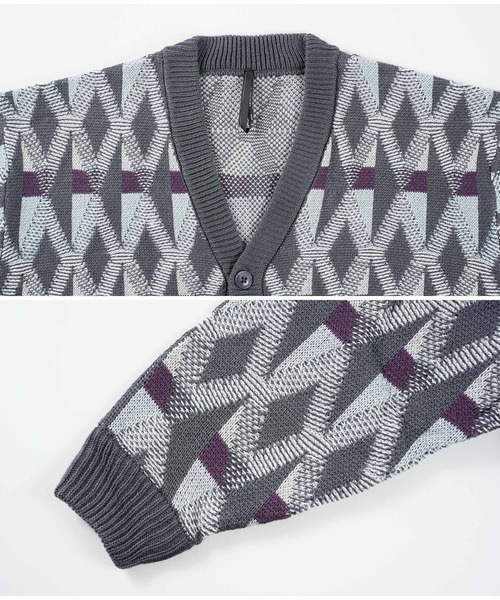 jiggys shop（ジギーズショップ）の「ジオメトリック ニットカーディガン（カーディガン/ボレロ・メンズ・チャコールグレー/ブラウン/ブラック・MEDIUM/LARGE/X-LARGE）」の6枚目の写真