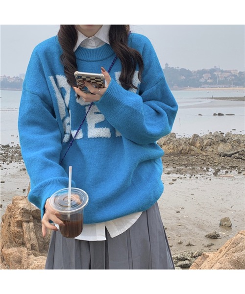 SpRay（スプレイ）の「ロゴジャガードニット（ニット/セーター・レディース・グリーン/ブルー/イエロー/パープル/ブラック・FREE）」の7枚目の写真