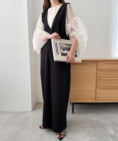 andme（アンドミー）の「チュールギャザーシアー長袖ブラウス（シャツ/ブラウス・レディース・グレイッシュベージュ/アイボリー/ブラック・M）」の7枚目の写真