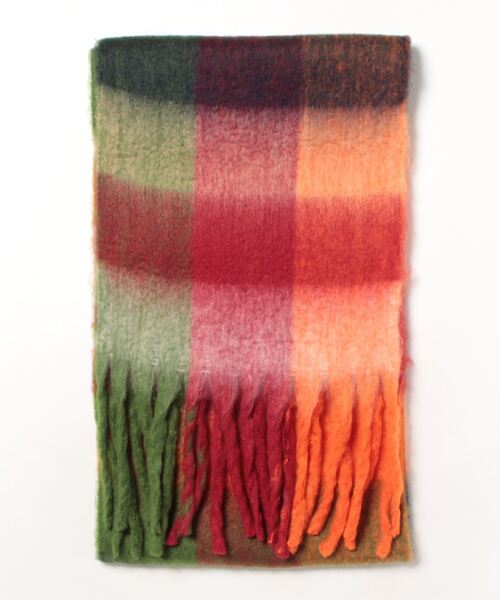 TITE IN THE STORE（ティテ　インザ　ストア）の「チェック柄ボリュームマフラー（ストール/ショール・レディース・オレンジ/ピンク・フリー）」の2枚目の写真