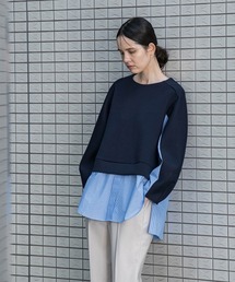 【洗濯機で洗える/2wayストレッチ】異素材ドッキングデザインカットソー