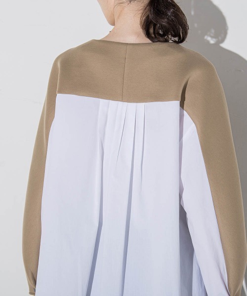 セール】【洗濯機で洗える/2wayストレッチ】異素材ドッキングデザイン