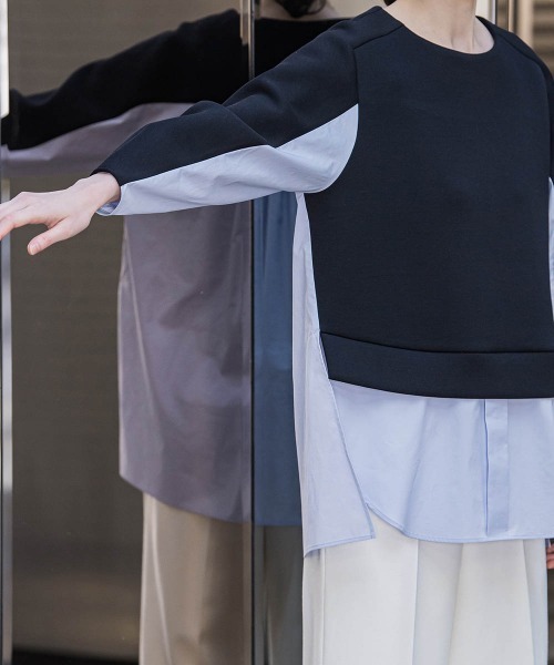 セール】【洗濯機で洗える/2wayストレッチ】異素材ドッキングデザイン