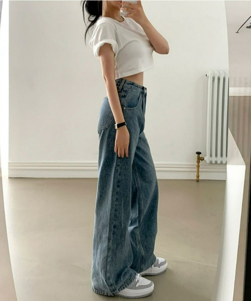 BEIDELLI（ベイデリー）の「[BELLIDE MADE] ハイウエストピンタックワイドデニムパンツ（デニムパンツ・レディース・ブルー・SMALL/MEDIUM/LARGE）」の12枚目の写真