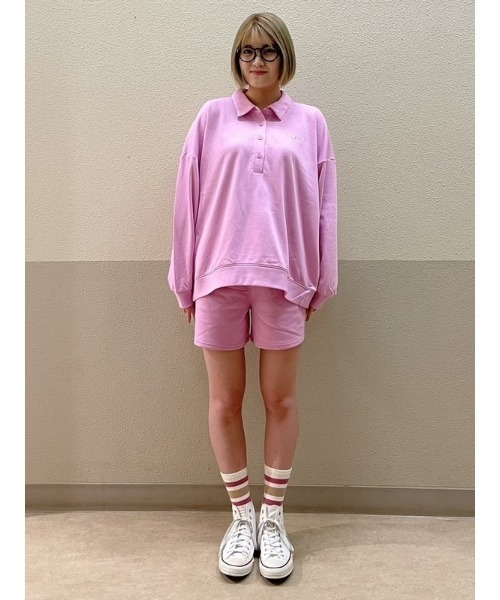 ハーリップトゥ ポロ スウェット 限定 ピンク セール】GAPロゴ ポロスウェット・トレーナー（ポロシャツ