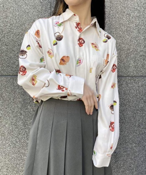 【セール】和菓子プリント長袖シャツ（シャツ/ブラウス）｜AXES-X（アクシーズエックス）