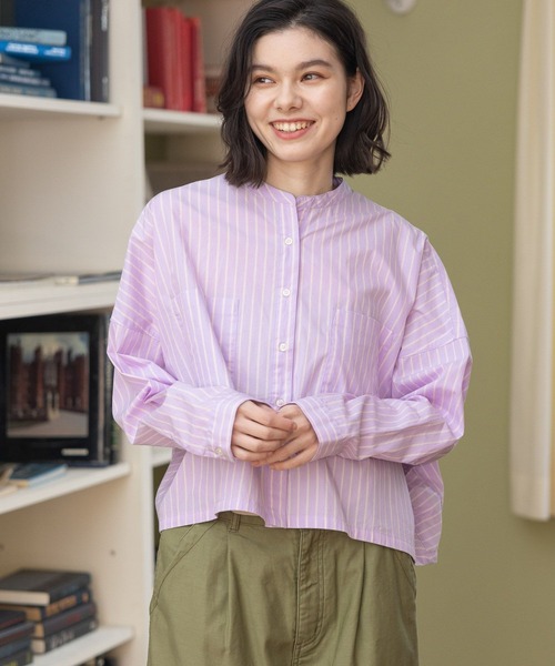 niko and...（ニコアンド）の「マーセドルマンバンドシャツ（シャツ/ブラウス・レディース・ブルー/ラベンダー/ピンク/ホワイト/グリーン・BIG(L)/SHORT）」の4枚目の写真