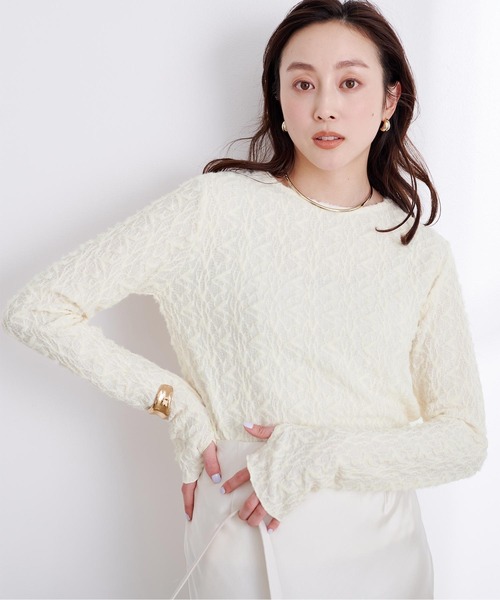 UR'S(ユアーズ)の「シアージャガードトップス(Tシャツ/カットソー・レディース・ブラック/オフホワイト・M)」の1枚目の写真