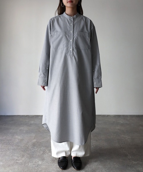 Riberry（リベリー）の「バンドカラーストライプシャツワンピース（シャツワンピース・レディース・ブルー/ベージュ/グレー・MEDIUM）」の18枚目の写真