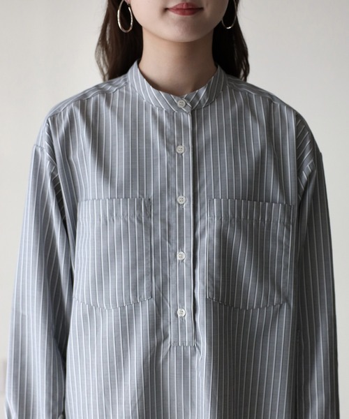 Riberry（リベリー）の「バンドカラーストライプシャツワンピース（シャツワンピース・レディース・ブルー/ベージュ/グレー・MEDIUM）」の14枚目の写真