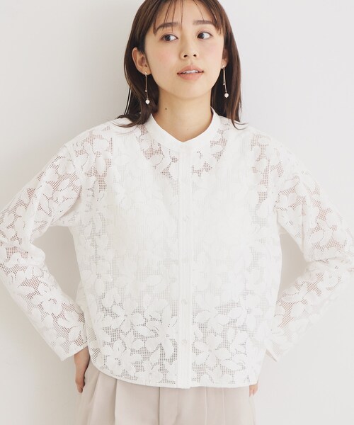 index(インデックス)の「◆フラワーレースバンドカラーショートシャツ【洗濯機洗い可】(シャツ/ブラウス・レディース・オフホワイト/ブラック・38/42/36/40)」の12枚目の写真