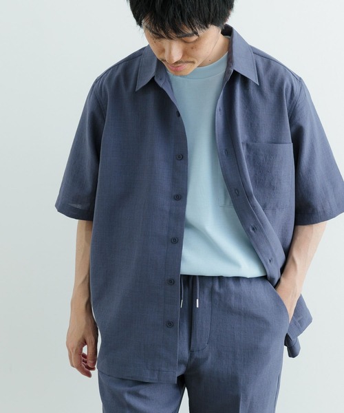 ITEMS URBANRESEARCH（アイテムズ アーバンリサーチ）の「『イージーケア/UVカット』『セットアップ対応』クイックドライ リネンタッチ 半袖シャツ（シャツ/ブラウス・メンズ・ブラック/チャコールグレー/グリーン系その他/ブルー・MEDIUM/LARGE）」の12枚目の写真