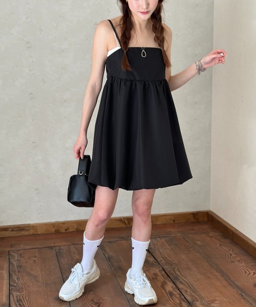 Per sist ence(パーシエンス)の「ブロードバルーンミニキャミワンピース(ワンピース・レディース・ブラック/オフホワイト/ブルー・FREE)」の9枚目の写真