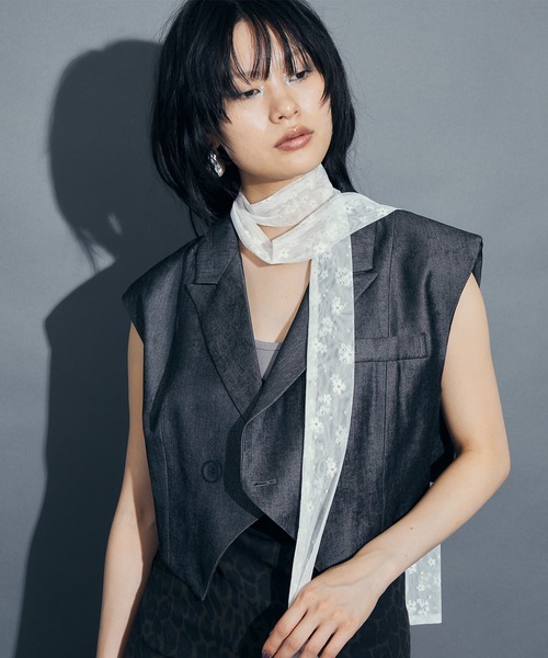 uyu.(ウユ)の「Tulle Ribbon Stall / チュールリボンスカーフ【uyu./ウユ】(ストール/ショール・レディース・ホワイト系その他/ホワイト系その他2・FREE)」の1枚目の写真