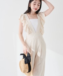 natural coutureナチュラルクチュールオールインワンベージュ カットジョーゼットペプラムサロペット | natural couture